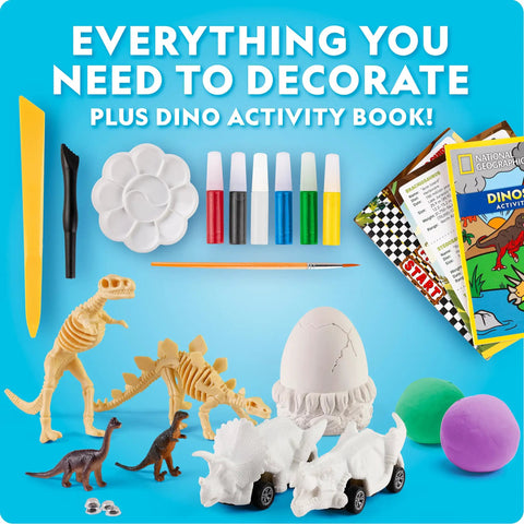 Dinosaur Egg Activity Kit With Fifteen Plus Dino Crafts Paint And Race Pull Back Cars Clay Dino Models Dig Brick Stickers