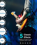 Guitar Headphone Amp Mini Portable Pocket Size With Rechargeable Battery Travel Ready For Electric Guitar Bass And Acoustic Includes Bluetooth Receiver Five Effects Clean Chorus Flanger Metal Wah