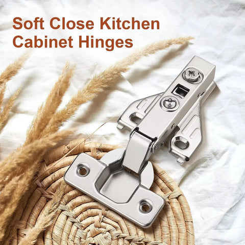 Premium Concealed No Sweat Easy Setup Soft Close Kitchen Cabinet Hinges For American Face Frame Doors showing silver finish and design.