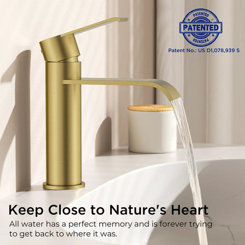 Killer Waterfall Bathroom Faucet Single Hole Brushed Gold Finish Modern Deck Mount Zero Splatter Vanity Sink Mixer Dead Simple Install Smooth Flow Upgrade Your Daily Wash Routine