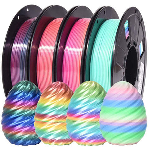 Shiny Rainbow PLA Filament Bundle For 3D Printing, 1.75mm, 200g Per Spool, 4 Spools Included, vivid multicolor, candy shine eggs