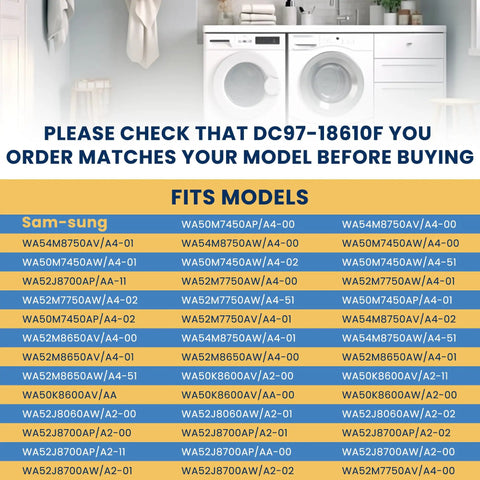Premium Quality Top Shelf Suspension Rod Kit Replaces DC97-18610F For Samsung Washer model compatibility chart with multiple models listed.
