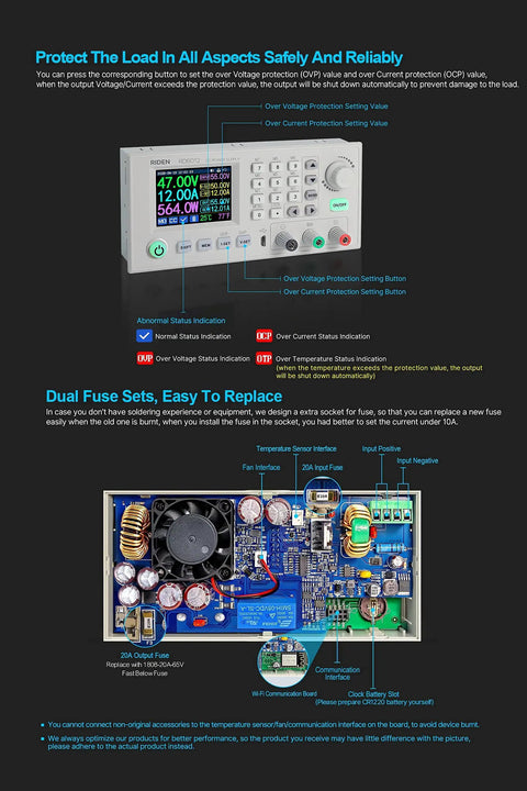60V 12A DC DC Step Down Power Supply Kit With S800 Case And 800W PSU display and internal circuit details