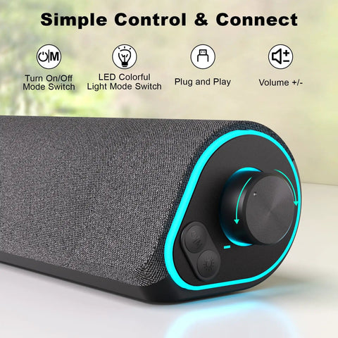 R50 Bluetooth PC Sound Bar For Desktop Monitor with LED lights, USB powered, 3.5mm audio, easy switch button, immersive sound