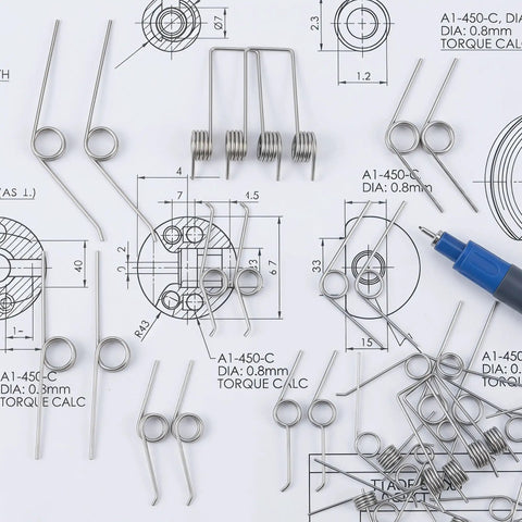 Ultimate 36 Piece Metal Torsion Spring Assortment Kit For Flip Top Trash Cans With 9 Sizes To Fix Automatic Closure Fast In Kitchens Bathrooms Or Commercial Spots Super Smooth And Built Tough, assorted metal springs on technical sheet