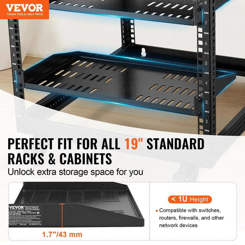 Two Pack 1U Server Rack Shelves With Vented Cantilever Tray For 19 Inch Racks 10 Inch Deep Heavy Duty Wall Mount Shelf side view