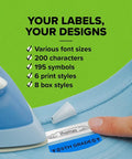 Portable Handheld Labeler With Thermal Printing Tech For Snappy Custom Tags on clothing label showcasing design options.