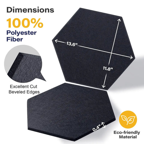 12 Pack Self Adhesive Sound Absorbing Felt Wall Panels Easy Peel And Stick Acoustic Tiles, hexagon shape, 13.6x11.8 inches, eco-friendly material.