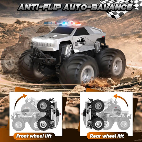 All Terrain Remote Control Truck Beast with 360 Degree Spins and Lights showing anti-flip auto-balance feature