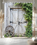Farmhouse Shower Curtain With Green Ivy Leaves And Gray Wood Plank Look And Country Cabin Vibe Durable Polyester With Hooks 70x70 Inches