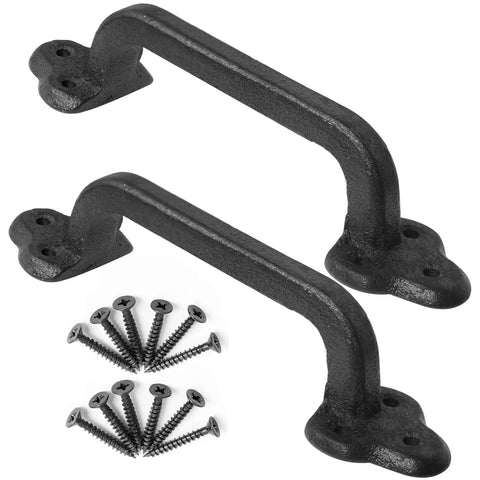 Rustic 9 Inch Cast Iron Sliding Barn Door Handle Set For Indoor Outdoor Use Long Gate Pull Vintage Metal Fence Garage Exterior Black Finish Heavy Duty 2 Pack with screws