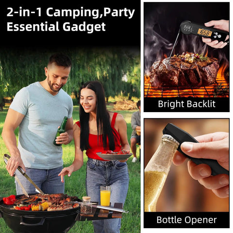 Ultra Fast IPX7 Waterproof Meat Thermometer With Backlight And Calibration For Kitchen And Outdoor Grilling And BBQ in use at a barbecue