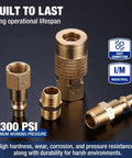 Pro Grade 16 Piece One Quarter Inch NPT Air Hose Fitting Kit with brass quick connect couplers on black background
