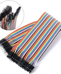 120 Pcs Breadboard Jumper Wires Kit With Male And Female Connectors 2.54mm Pitch 20cm Length For DIY Prototyping Assortment displayed.