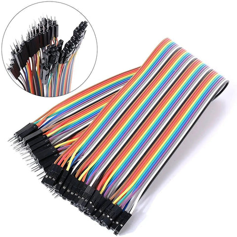 120 Pcs Breadboard Jumper Wires Kit With Male And Female Connectors 2.54mm Pitch 20cm Length For DIY Prototyping Assortment displayed.