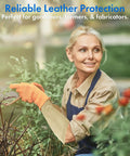 Tough As Nails Genuine Cowhide Leather Arm Sleeves With Extended Elbow Guards being used in gardening for reliable protection.