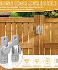 Aluminum alloy sliding door latch set shown in 90 degree configuration, installed on wooden garden gate for privacy.