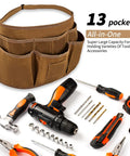 Heavy Duty Waxed Canvas Tool Apron With 13 Pockets And Nail Apron, Woodworking Belt For Pros And DIYers, tools displayed