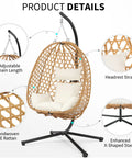Egg Chair With Stand Outdoor Patio Wicker Hanging Chair Hammock Swing Seat Cozy Ergonomic Design With Thick Cushion 350 Lbs Capacity