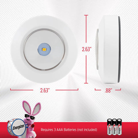 LED Puck Lights 2 Pack Battery Operated Tap Light Wireless Stick On Under Cabinet Closet Pantry Lighting 50 Lumens No Wiring