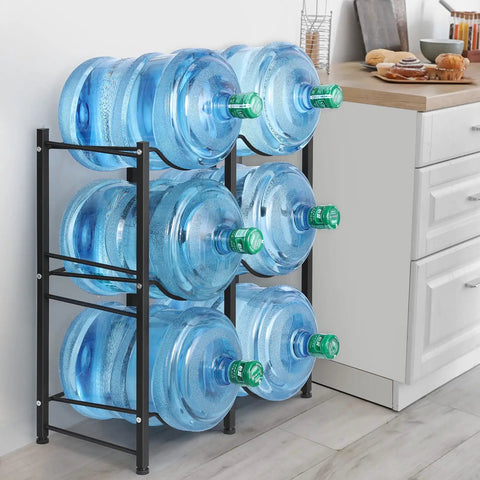 5 Gallon Water Bottle Holder With Three Tiers Black Double Row Built Tough Heavy Duty Jug Rack For Home Kitchen Six Slots
