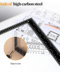 Heavy Duty Carbon Steel 8x12 Framing Square with dual scale on plans, ideal for precise carpentry work.