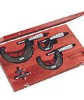Outside Micrometer Set With One-Piece Friction Thimble, Satin Chrome Finish, Tapered Frame, 0 To 3 Inch Range,.0001 Inch Graduations