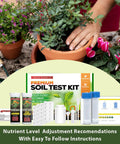 40 Test Soil Kit For Lawns Gardens And Vegetables With Ammonia Nitrogen pH Phosphorus And Potassium Readings displayed with plants