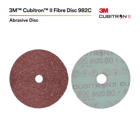 Front and back view of Cubitron II Fibre Disc 982C Heavy Duty Grinding Disc Pack Of 25, 6 Inch By 7/8 Inch Center Hole, 36+ Grit for fast cuts.