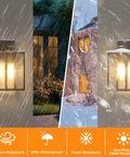Top Shelf Wall Mounted Exterior Lighting Fixture Featuring Slick Rustproof Housing And No Sweat Weather Sealing For Outdoor Porch Light Sconce Patio Yard Projects in snow and rain.