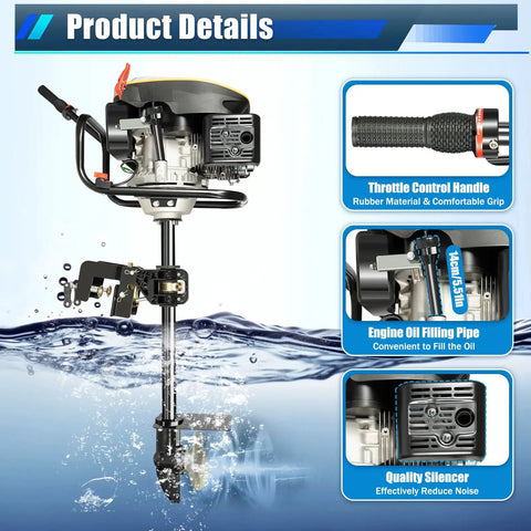 Powerful 9HP Four Stroke Outboard Motor For Inflatable Boats And Small Yachts 225CC Gasoline Engine details and features