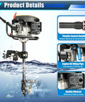Outboard Motor 4 Stroke 9HP 225CC Gas Powered Boat Engine with throttle, oil pipe, silencer details