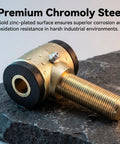 Heavy Duty Three Quarter Sixteen Thread Rod End Bushing Kit With Tough Polyurethane Sleeves And Left Right Heim Joints For Badass Suspension Builds And Custom Fabrication Rigs On The Road, showing premium gold zinc-plated chromoly steel.