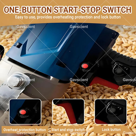 Close-up of Heavy Duty Grain Auger And Industrial Screw Conveyor controls with portable suction system on grain surface