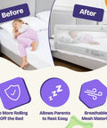 Before and after images of child sleeping with Keep Lil Ones Snuggled With This Smooth Swing Down Toddler Bed Rail.