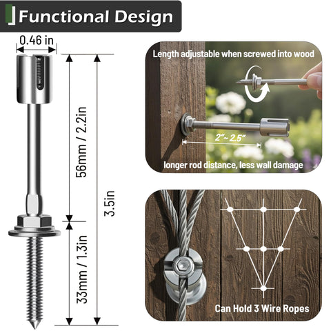 Outdoor Wire Trellis Kit For Climbing Plants, 20 Piece Wall Trellis System with 5/64 Inch 98 Foot Stainless Steel Cable, T316 Espalier.