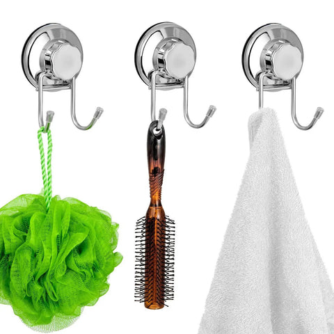 Double Suction Hook Set For Smooth Flat Surfaces Vacuum Cup Wall Hangers With Strong Hold For Towels And Robes Stainless Steel 2 Pack No Drill Easy Mount On Glass Tile Mirror Granite And Other Non Porous Surfaces