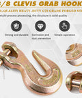 Three Eighths Inch Heavy Duty Chain Hook 6600 Lbs G70 Clevis Grab Hook for Trailer and Truck Tow Chains with Yellow Chromate Finish