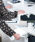 Person using White Clamp On Desk Extender For A Sweet Home Office Upgrade Foldable Desktop Shelf with keyboard