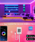 Living room with 100 Ft LED Strip Lights For Bedroom With Music Sync Color Changing Smart RGB Kit Remote And App Control