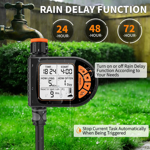 Plug And Play Programmable Sprinkler Timer For Garden Hose With Rain Delay And Manual Watering Child Lock Outdoor Weatherproof