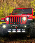 Beefy 4 Pack 18W Six Inch Flood LED Pods Waterproof Off Road Fog Light Bar With 16AWG Wiring Harness Kit For Boat SUV ATV 4WD Car Truck Golf Cart 12V 24V Four Leads on red Jeep