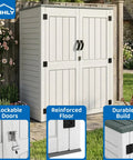 Vertical Resin Outdoor Storage Shed For Tools And Patio Gear Waterproof Garden Cabinet 386 Gallon Capacity 4.5 x 2.3 Ft shown in garden