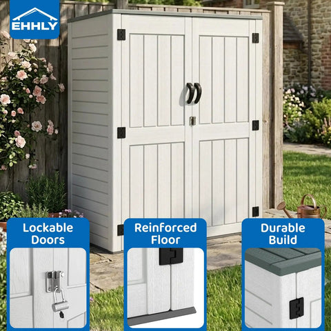 Vertical Resin Outdoor Storage Shed For Tools And Patio Gear Waterproof Garden Cabinet 386 Gallon Capacity 4.5 x 2.3 Ft shown in garden