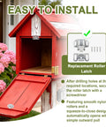 Mailbox Roller Catch Latch Replacement Kit With Screws Hardware for cabinets and RV doors, shown next to red mailbox.