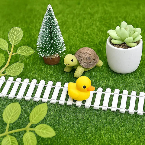 40 Inch Fairy Garden Fence Kit For Micro Landscape Mini Pot Decor Wooden Trim Fence For Dollhouses And Plant Pots DIY Christmas Moss Accent Natural Wood Finish Totally Cool And Durable with duck, turtle, and tree scene