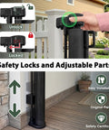 Safety locks and adjustable parts of Extra Wide Retractable Baby Gate for mega garages and wide driveways in matte black.