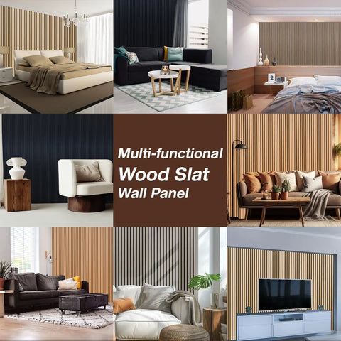 Top Tier Wood Slat Panels For Walls Featuring Pro Grade Sound Dampening And Heavy Duty Echo Blocking For Clean Interior Decor And Chill Home Studios Sample Pack in various room settings.