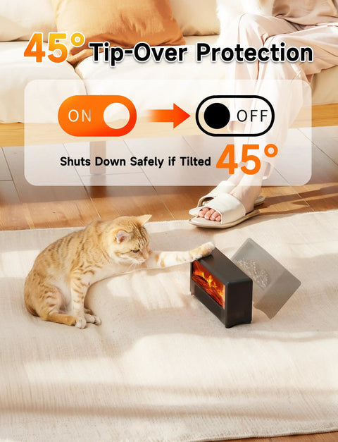 Small Space Heater With Realistic Volcanic Flame Ambiance For A Cozy Vibe 600W Portable Desk Heater with tip-over protection feature