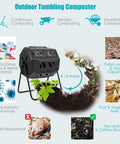 43 Gallon 163L Dual Chamber Compost Tumbler with sliding doors, stable metal frame, 360-degree rotation outdoor garden bin